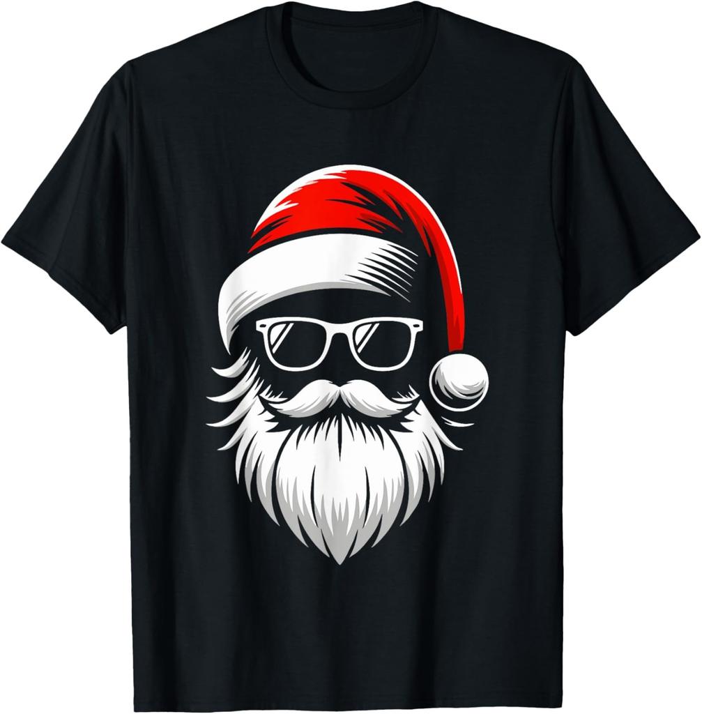 Cool Santa Hat Beard Sunglasses Grandpa Dad Men Christmas T-Shirt