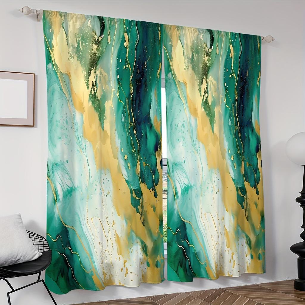 2-teiliges Set Elegante Marmoroptik Frau Digitaldruck Vorhänge Stangentasche für Wohnzimmer Schlafzimmer Fenster Klassische Heimdekoration