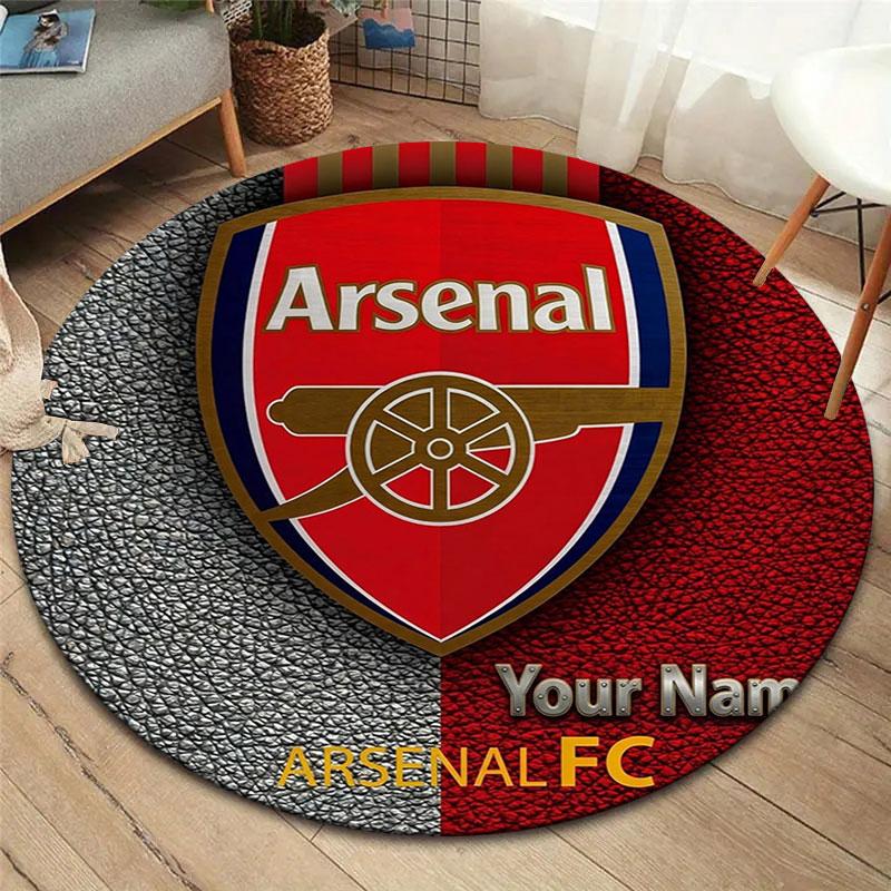 Arsenal F Custom Name Round Area Rug,Carpet Rug for Living Room Bedroom Sofa Playroom Decor,Non-slip Floor Mat