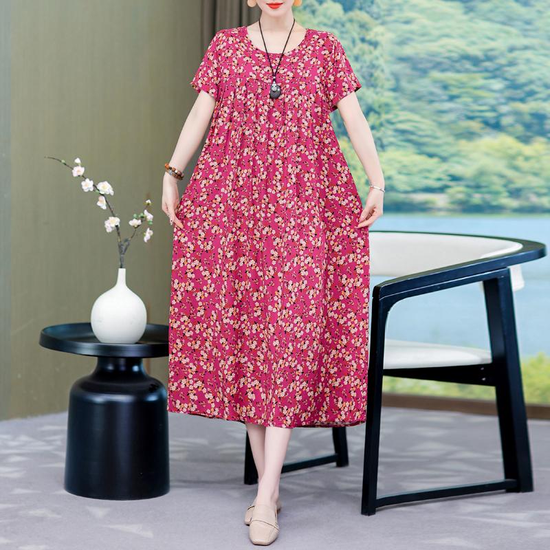 Abiti eleganti taglie forti per donna Abito lungo vintage a maniche corte allentato casual