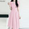 ZANZEA Women Splice Round Neck Summer Casual Short Sleeve Dress