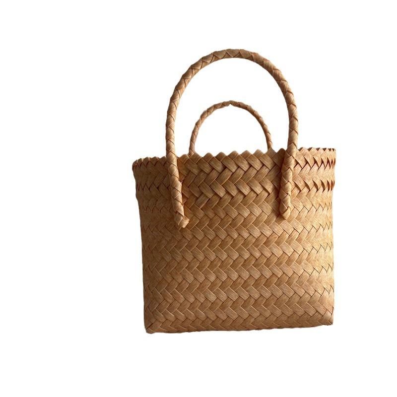 Handmade Woven Bag Large Capacity Plastic Woven Basket Small Square Bag with Handheld Gift Simple Handheld Versatile Women's Bag