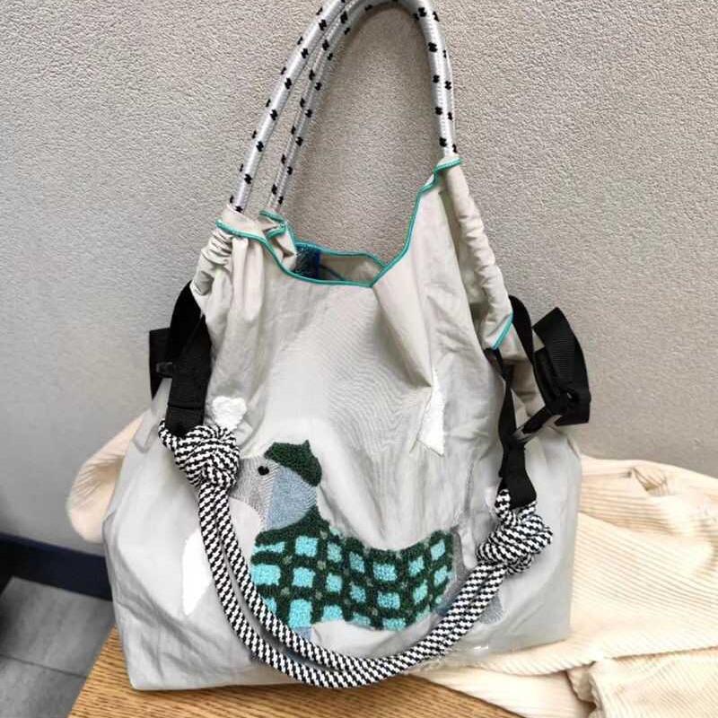 2024 Japanese-Style Embroidered Nylon Dog Underarm Shoulder Bag for Women - Large Capacity, Hand-Held & Oblique Design