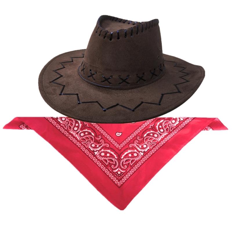 2 Stück Western-Outfits Cowboyhut Bandana Western-Cowboy-Kostümzubehör für Halloween-Party Kostümieren Rollenspiel