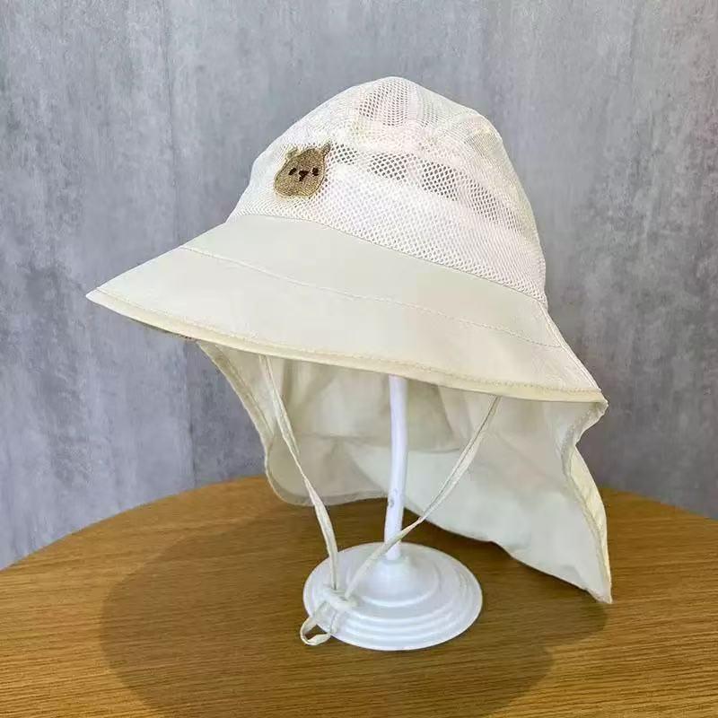 Summer Wide Brim Sun Hat for Kids - Cute Mesh Sun Protection Hat with Shawl