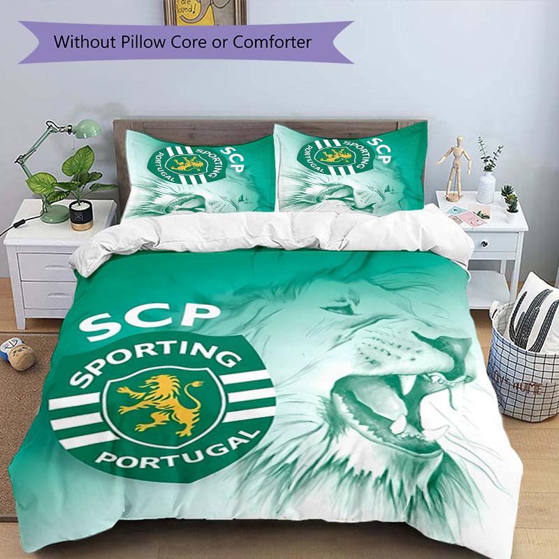 3pcs Sporting CP logo pattern bedding set duvet cover set includes duvet cover &pillowcases,perfect all season bedroom decoration&gift