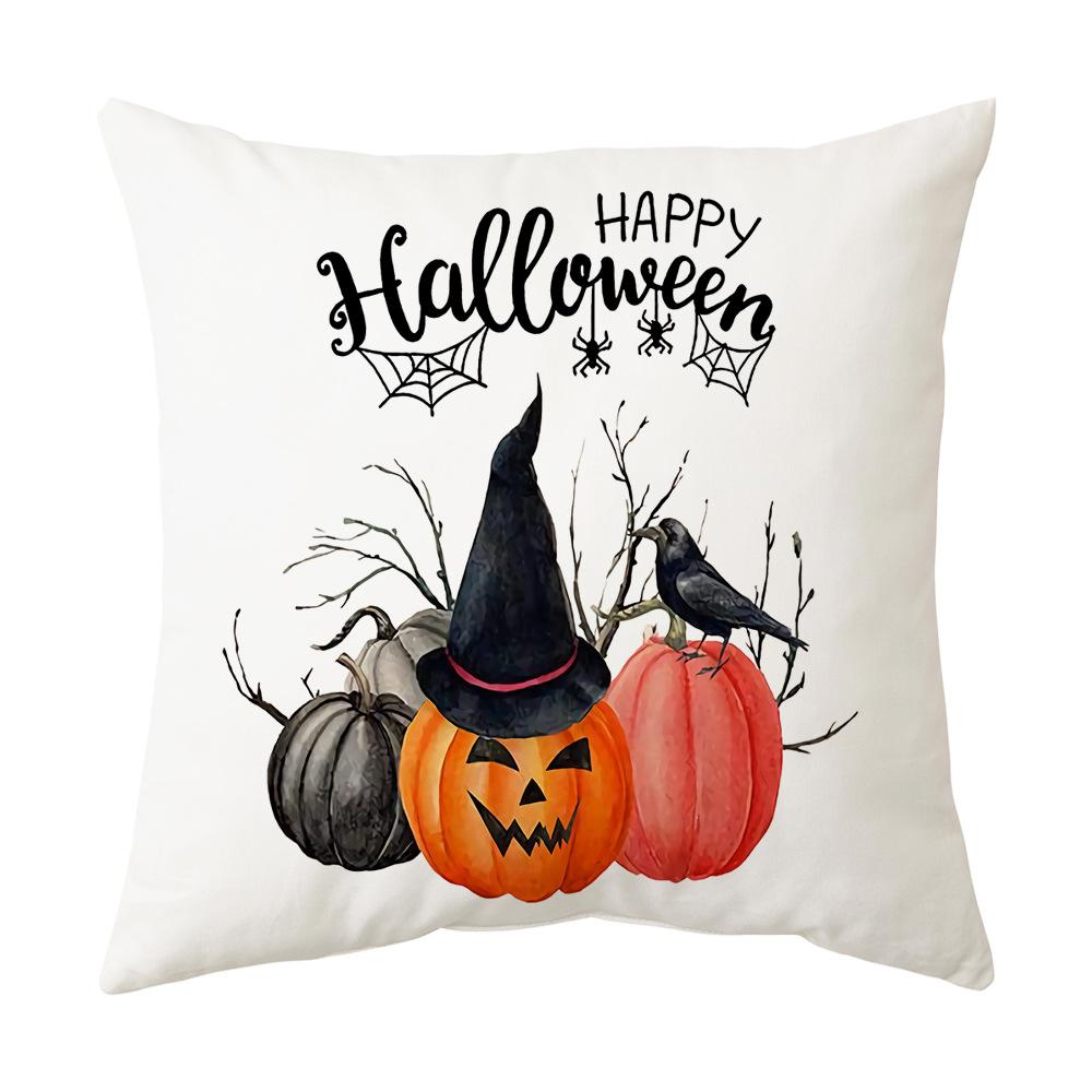 Halloween Pillow Case Orange and Black Horror Castle Spider Web Printed Cushion Cover Halloween Pillowcase Party Decorations