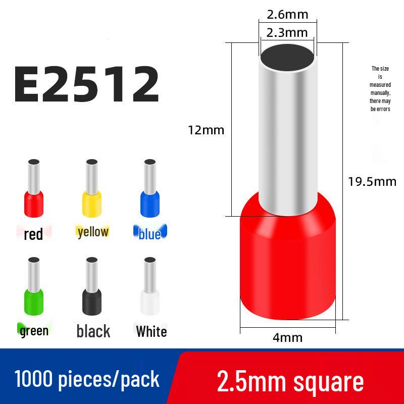 Copper Nickel Plated Tubular Terminal, 1000 Pieces - European Style Pre-Insulated Pin Crimp Lug for Wiring.