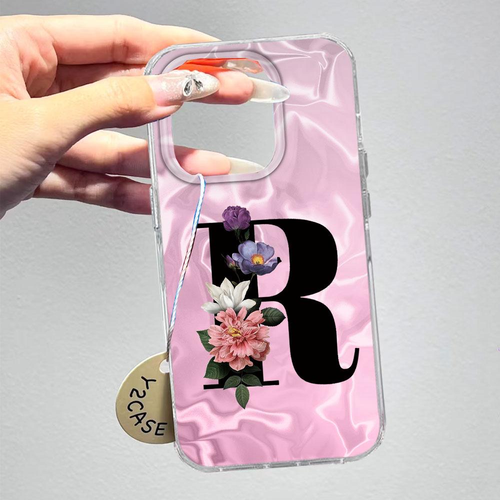 A-Z Black Letter Peony Flower Shockproof Phone Case For Samsung Galaxy A07 A17 A06 A16 A26 A36 A56 A12 A22 Shell Couple Cover