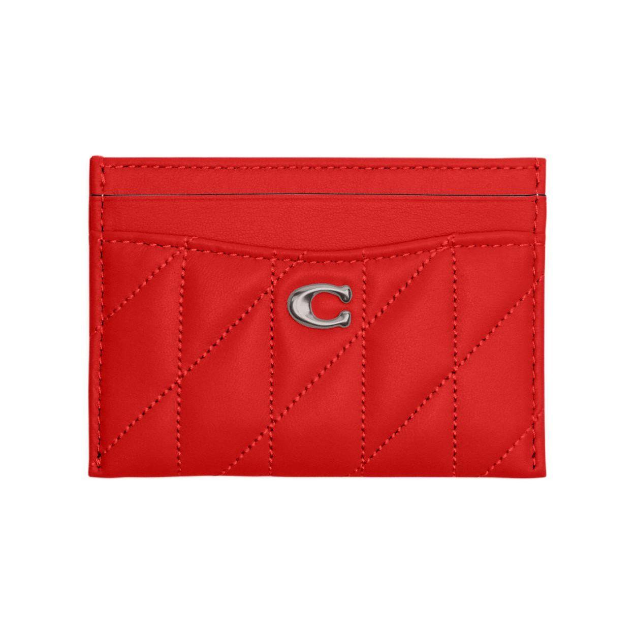 Coach Pillow 11 Solid Color Striped Quilted Card Holder Women Card Holder Sport-Red CM434-LHPJ6 Sports Red