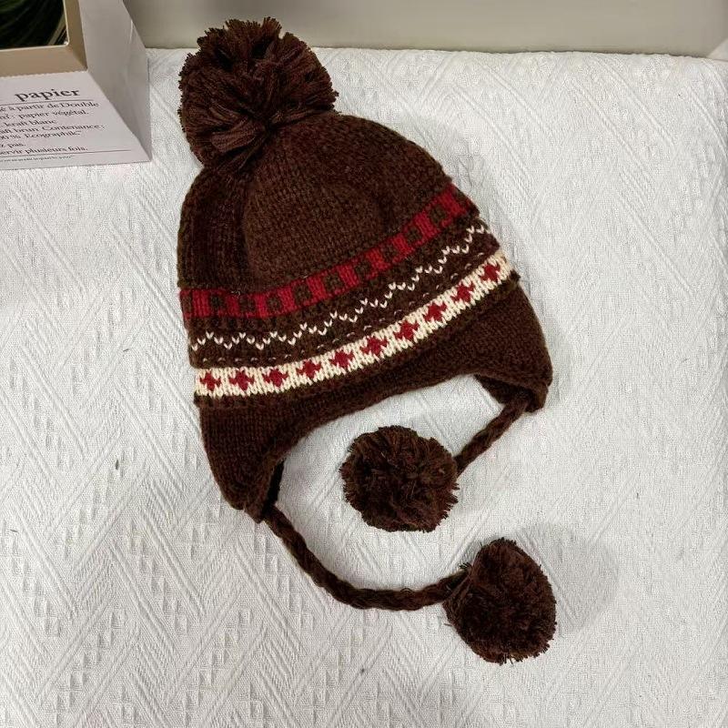 Winter Warm Hat  For Women Cap Outdoor Fair Isle Thickened Cap Protect Ears Warm Wool Couple Cap Cold Hat