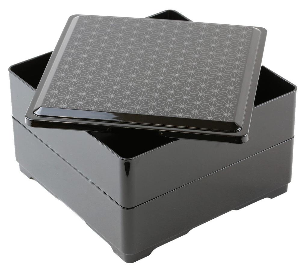 Pearl Made In Jubako Hemp Leaf Yamanaka Individual Metal, Japan, Two-Tiered Box, Square, Black, Lacquer, Meals, K-6340
