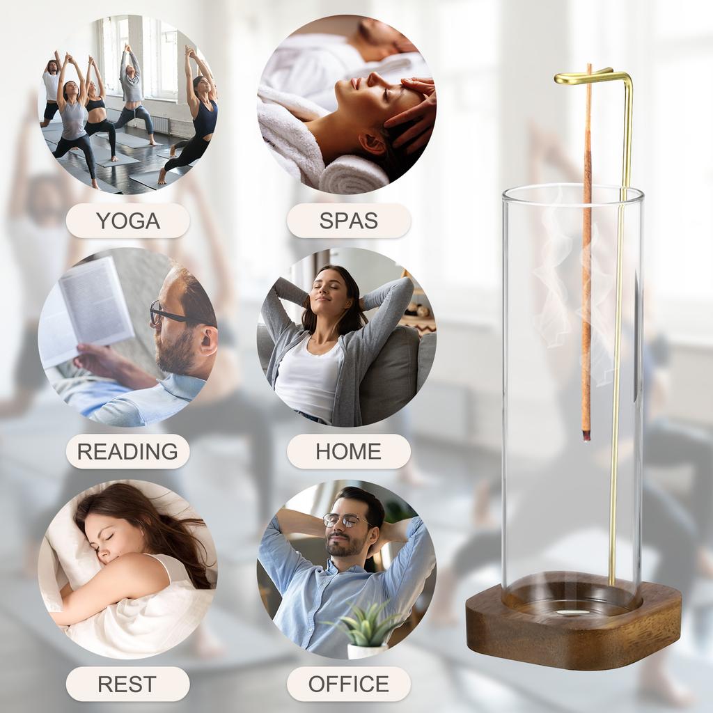 Incense Holder Modern Incense Burner with Removable Glass Ashes Catcher Incense Sticks Base for Room Decor Yoga Meditation