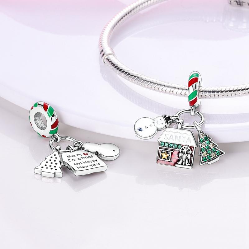 Charm 925 Silver Charms Pendant Santa Claus Christmas Tee Beads Fit Original Bracelet Necklace Charms Jewelry Gift