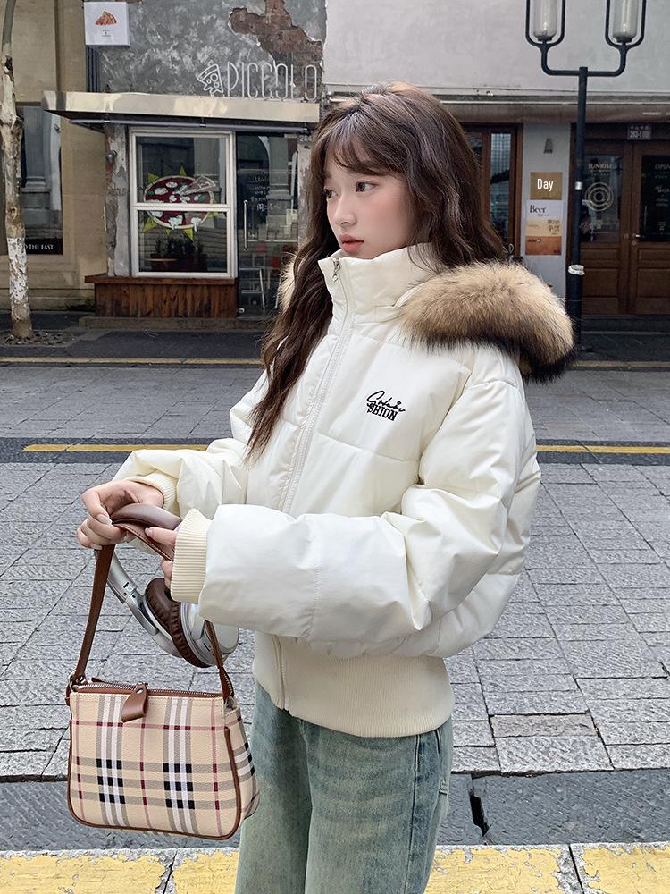 

Женское зимнее пальто 2025 года для похудения с большим меховым воротником – Хлопковая куртка премиум-класса маленького размера XL