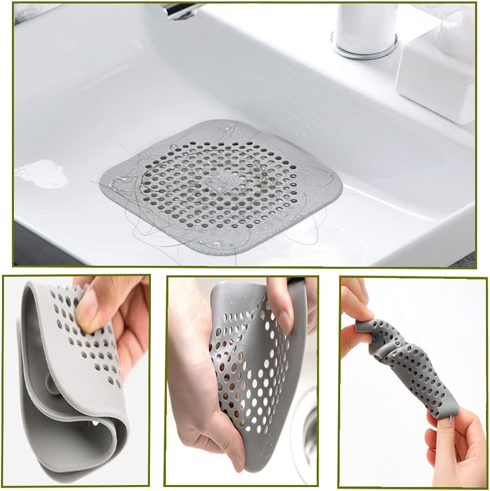 Bathroom for Bathroom Kitchen Foldable Silicone Filter Shower Drain Cover Hair Catcher Used for Bathroom Shower Bathtub and Kitchen with Suction Cups