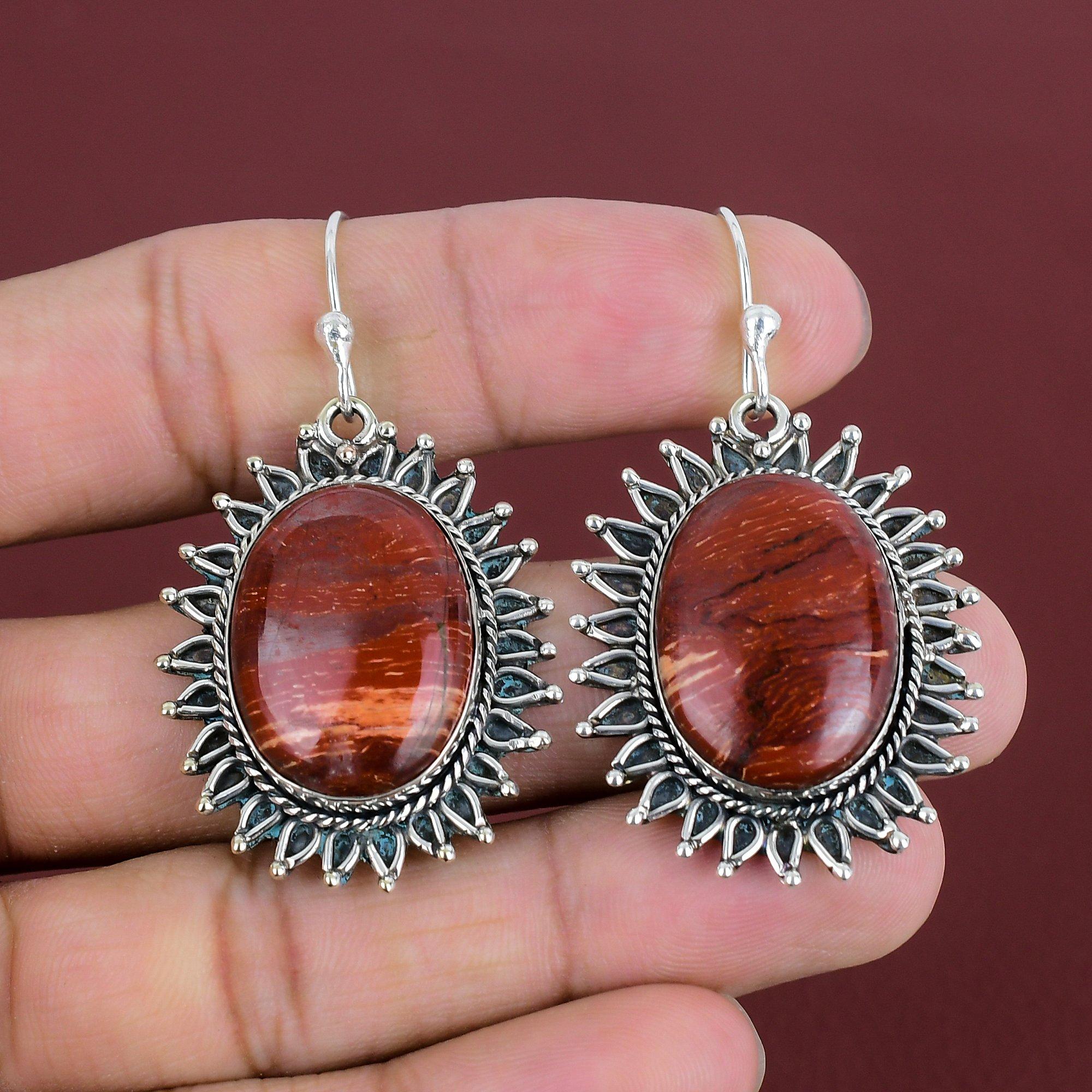 Red Snakeskin Jasper Earrings Real Gemstone Earring 925 Sterling Silver Earring Red Snakeskin Jasper Jewelry Gifts For Her Handmade Earrings
