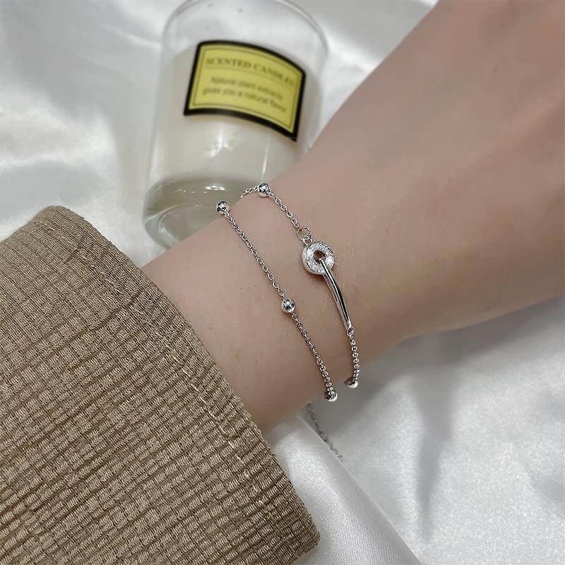 925 Silver Geometric Square Round Bead Bracelet For Women Personality Temperament Simple Hand Jewelry Party