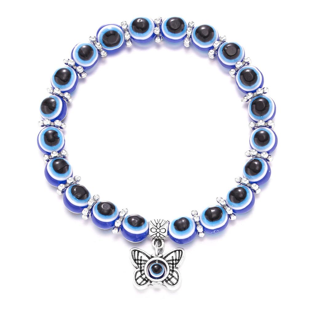 Classic Turkish Lucky Evil Eye Bracelets for Men Women Blue Evil Eye Palm Butterfly Pendant Beads Bangles Handmade Charm Zircon