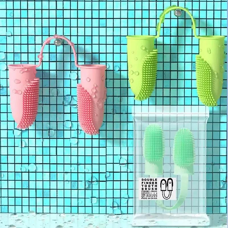 Pet Two-finger Toothbrush Dog Cat Pet Supplies Teeth Cleaning Finger Set Oral Cleaning Tools Pet Two-finger Toothbrush Cat Dog