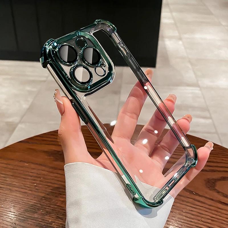 Luxury Electroplate Shockproof Transparent Phone Case For For Iphone 15 14 13 12 11 16 17 Pro Max Plus Air Bumper Back Cases Cover