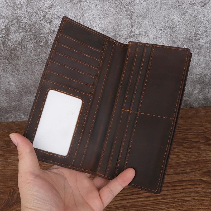Brushing Crazy Horse Leather Long Wallet Men's Money Clip Genuine Leather Silver Bag Business Widening Head Layer Leather Money Clip