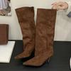 Fashion Vintage Thin Heels Women Knee High Boots Fashion Winter Sexy Pointed Toe Stripper Party Shoes Zapatos De Mujes