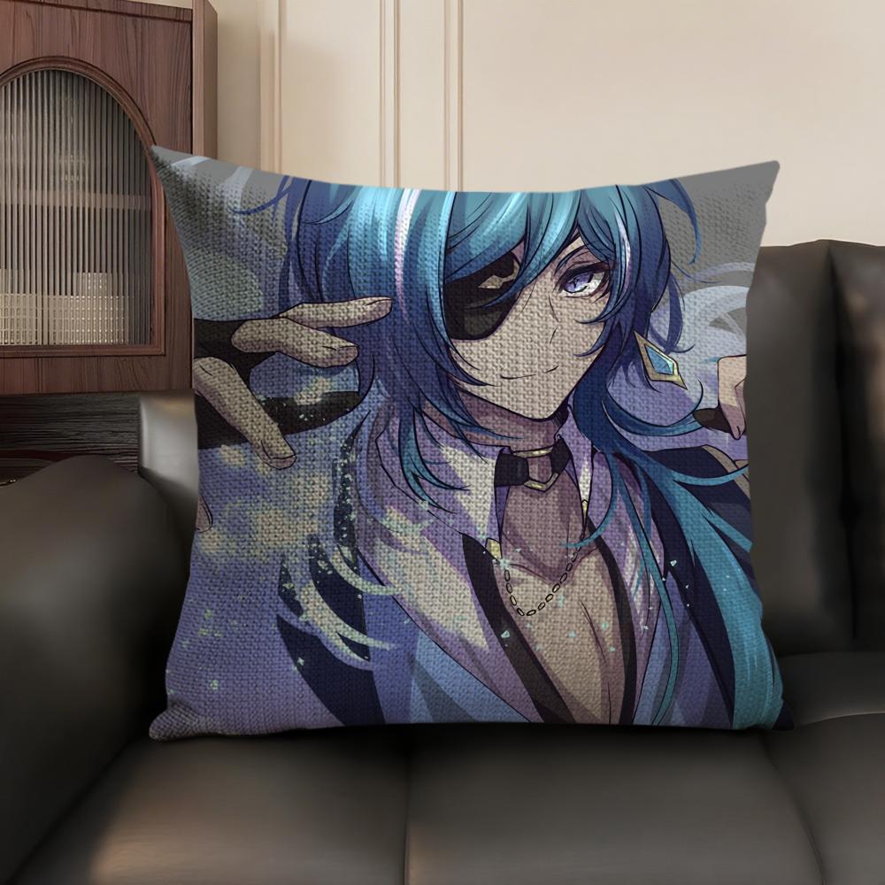 Kaeya Cute Genshin Impact Cushion Cover Natural Linen Organic Fabric Double-Sided Printing Sofa Home Decor Gift Pillow Case