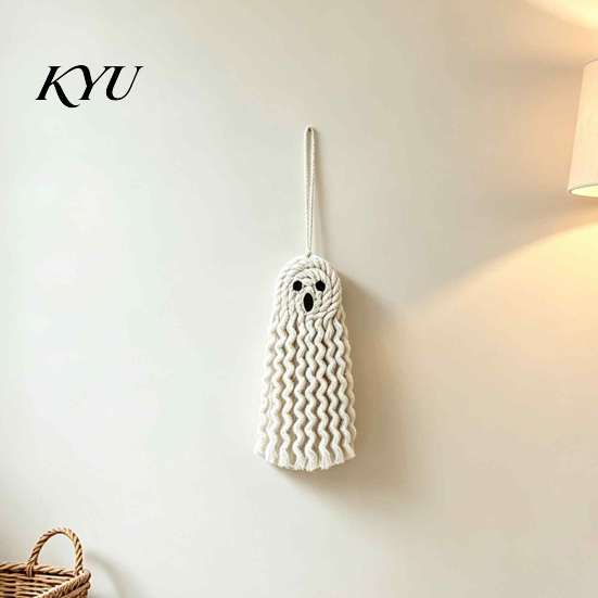 Bohemian Ghost Wall Decor Handmade Cotton Rope Hanging Ornament for Halloween, Indoor Outdoor Rustic Festive Atmosphere Props Pendent Front