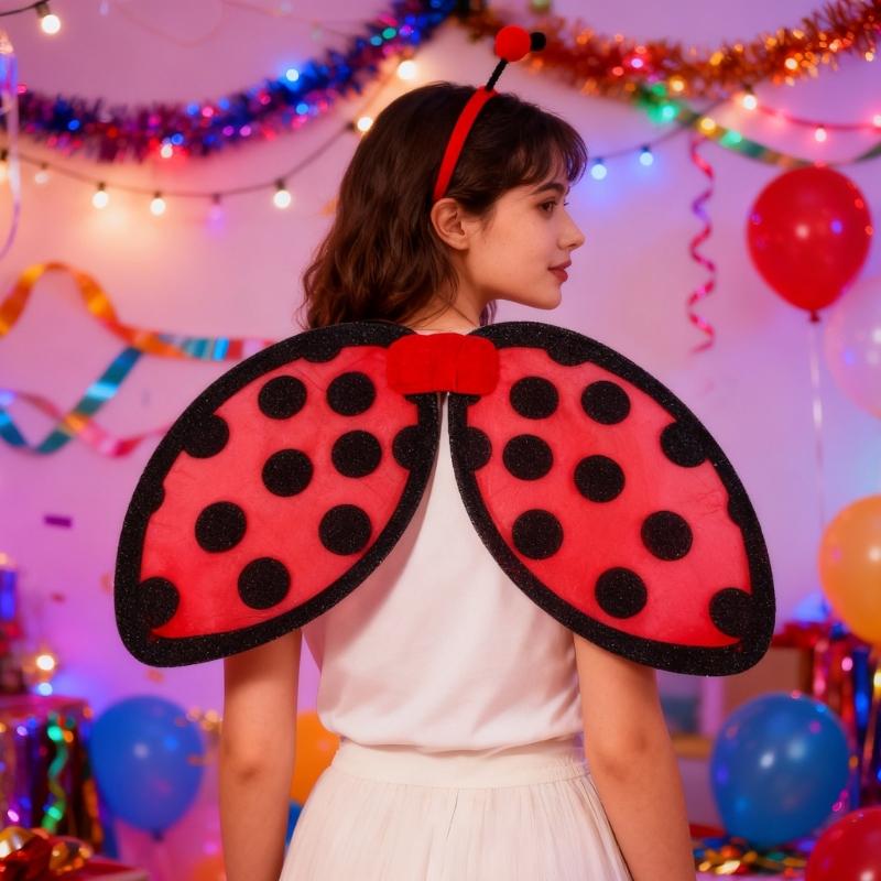 Ladybird Foldable Wing for Childrens Role Play Costume Soft Fabric Design Comfortable Wear at Halloween Parties and Themed Event