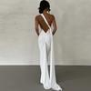 Slanted Shoulder Slim Fit Backless Hollowed Out Suspender Long Dress