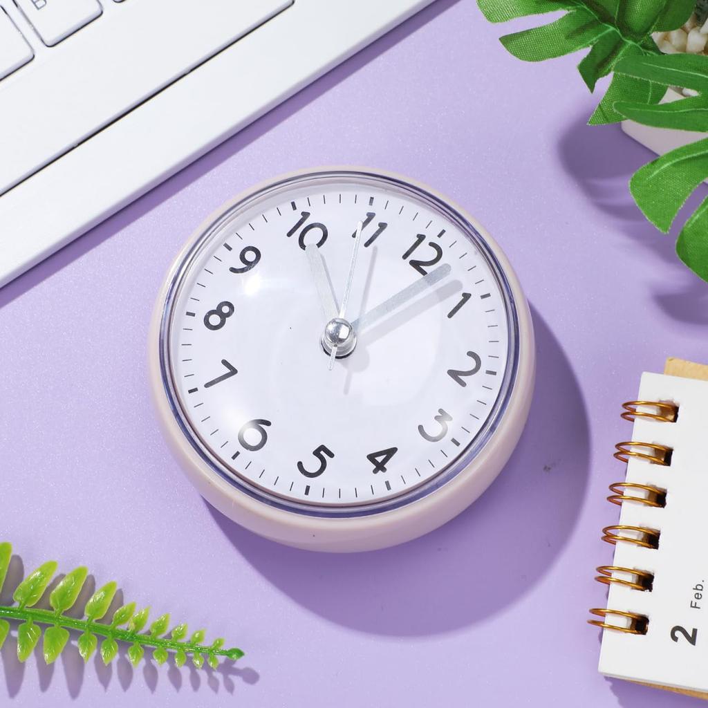 Alipis Waterproof Bathroom Clock, Suction Cup Mount, Anti-Fog Wall Clock, Shower Clock, for Washroom and Kitchen, Beige, 7.5cm (Sold Separately)