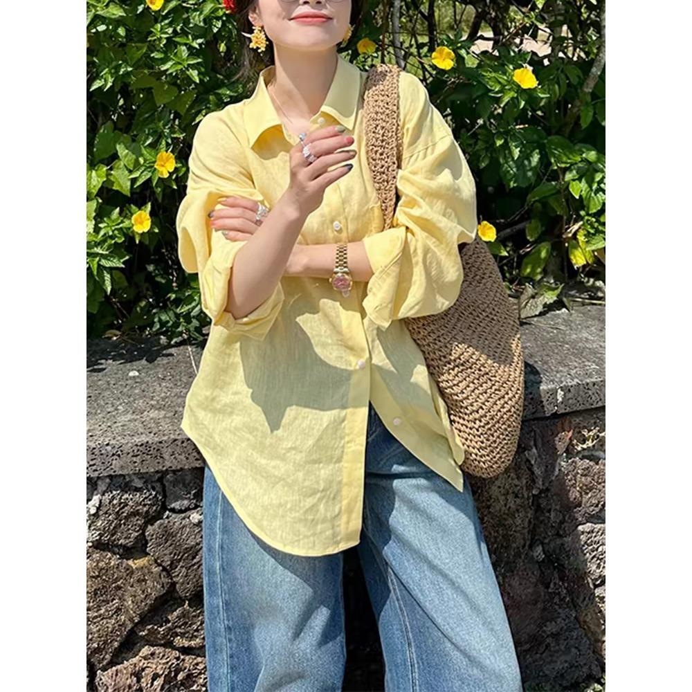 

Рубашка женская весна-лето корейская версия универсальная тонкая солнцезащитная рубашка шикарный топ XXL жёлтый