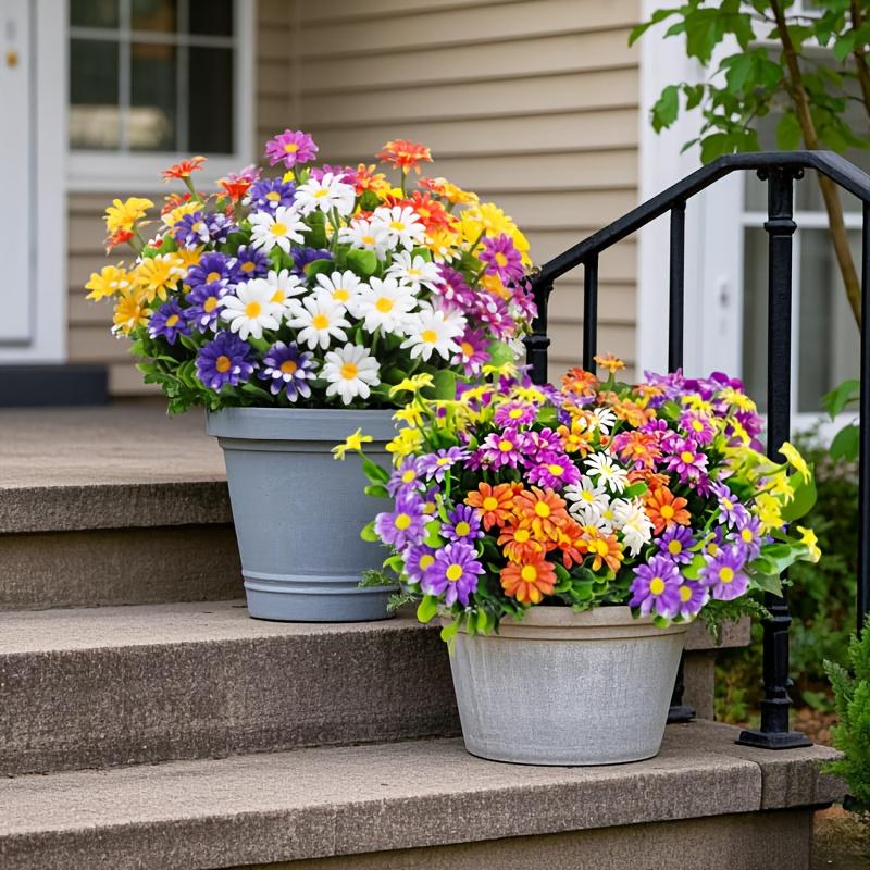 10 buchete de flori artificiale de exterior, decorațiuni florale din plastic, buchete de flori imitație de margarete, arbuști de flori artificiale rezistenți la UV