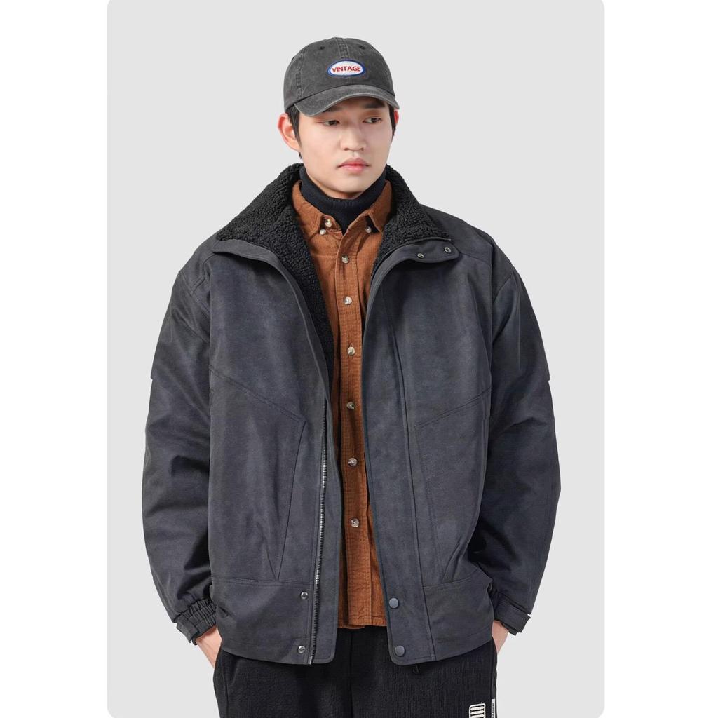 Men's Plus Size Retro Lambswool Jacket - Warm, Thick Cotton for Autumn/Winter Casual Workwear