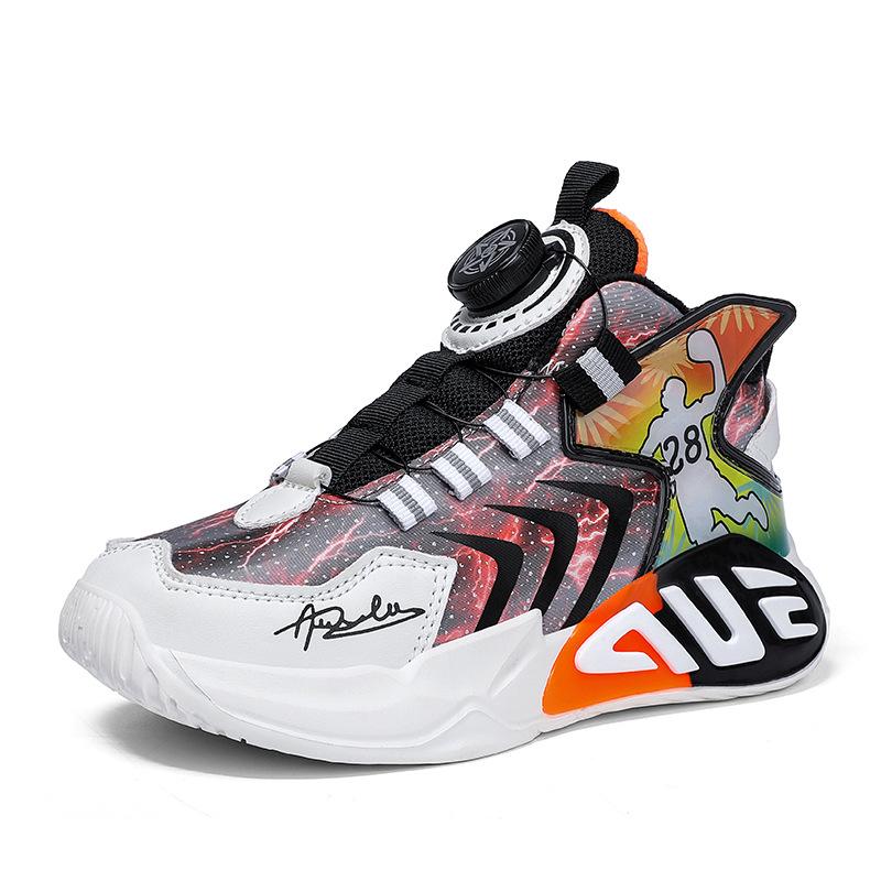 Winter boys' cotton shoes, children's basketball shoes, mid-top leather velvet thermal sports shoes, children's cotton shoes, one piece 2025