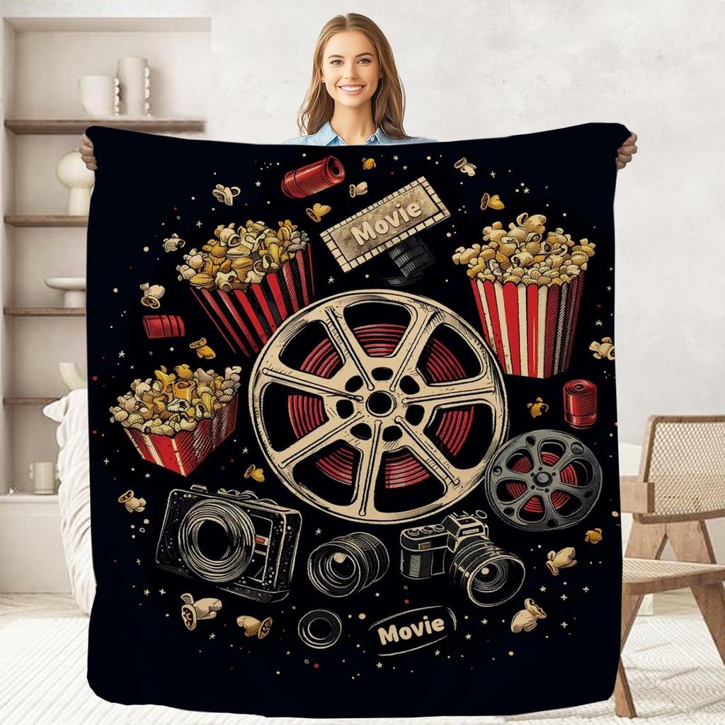 Movie Night Throw Blanket Soft Flannel for Couch Bed Home Decor for Movie Lovers Adults Kids x Inches