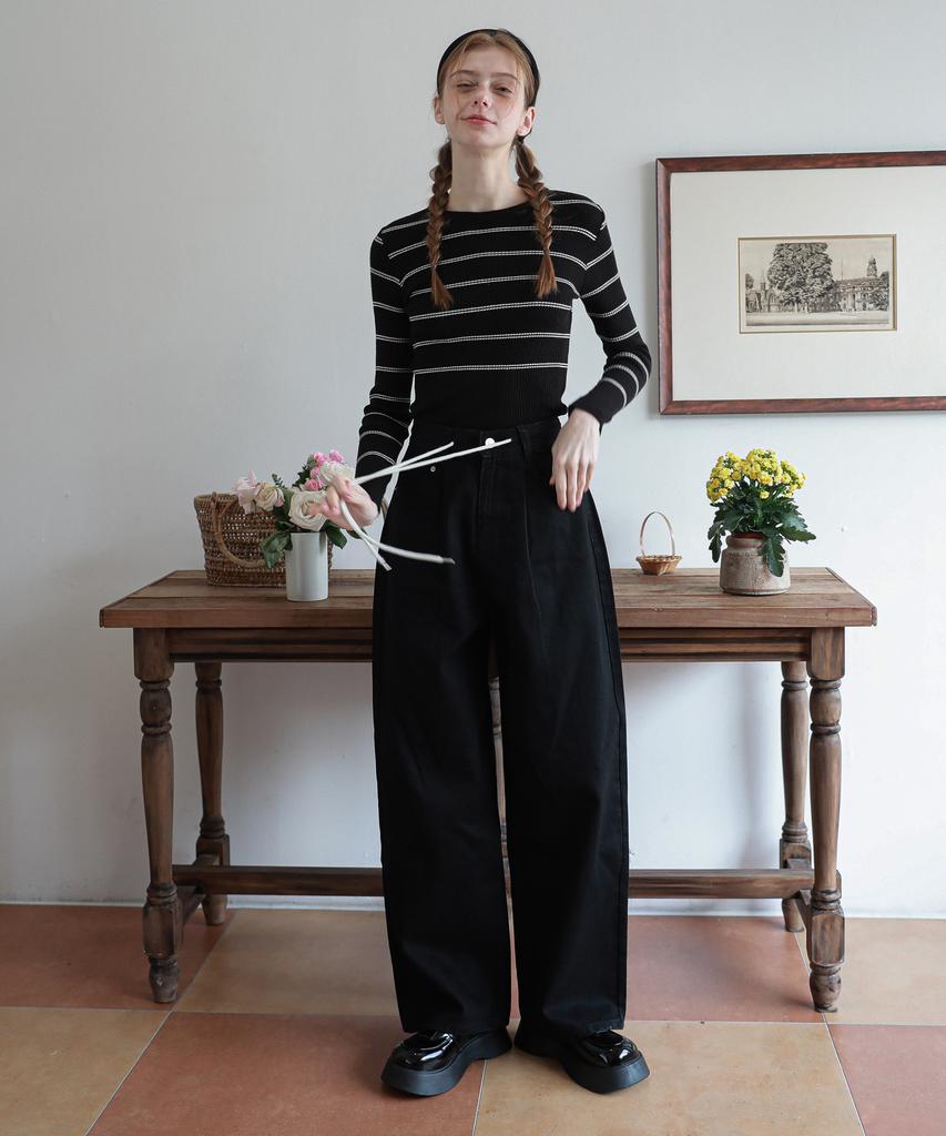 Rosiro Wide String Denim Pants Black