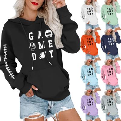 Women's Fashionable, Casual, Comfortable Round-neck, Hooded, Long-sleeved, Rugby-print Warm Sweater