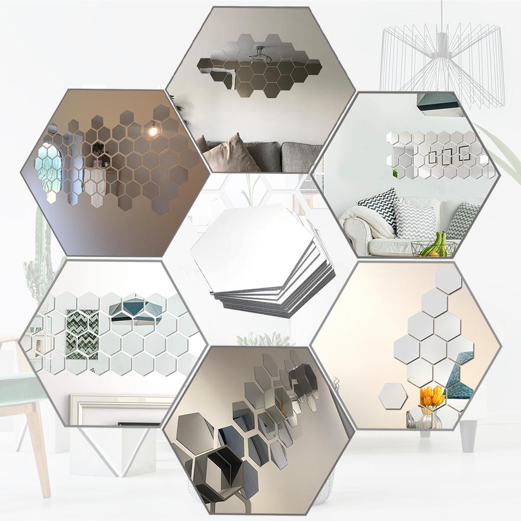 5-20Pcs Silver Hexagon Art Mirror Acrylic Wall Stickers with for DIY Home Art Bedroom Living Room Wall Decoration Diameter 4.6cm-23cm