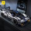 1:8 Silver Blue Supercar Racing Sports Car Building Blocks Sets High Detail with Rear Linked Engine Track Wing Ideal for Car Toy