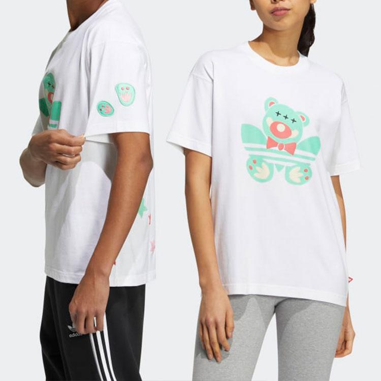 Adidas Originals Cartoon Bear Print Short Sleeve Crew Neck T-Shirt Unisex Tops White HP0119