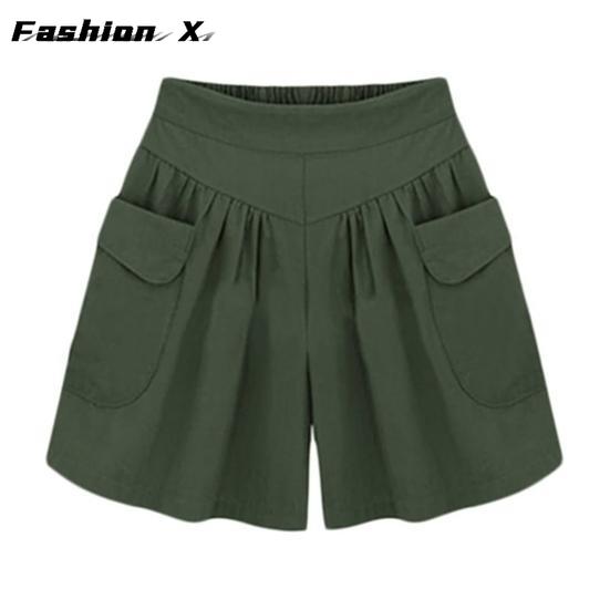 

Женские повседневные свободные шорты большого размера с эластичным поясом и карманами 5XL армия зеленый