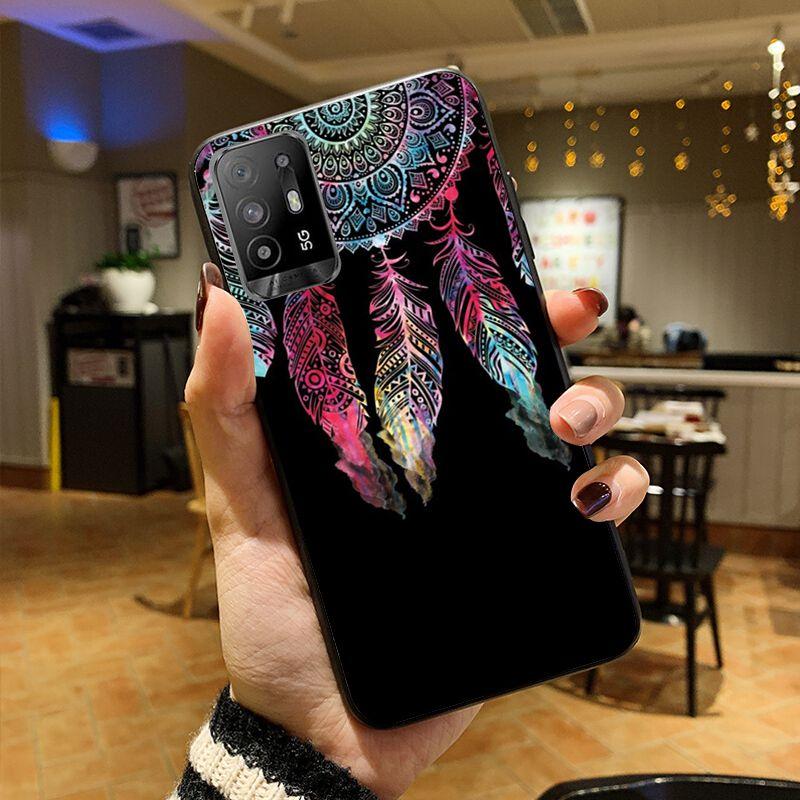 Blau gold Mandala Blume Traumfänger Hülle Handyhülle Für OPPO A74 A94 A3S A5S A9 A12 A15S A52 A53S A72 A73 2020 A91 5G Hüllen