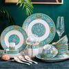 LISM 60-Piece European Style Enamel Blue Ceramic Dinnerware Set