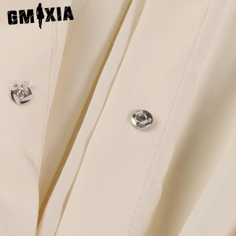 GMXIA Women Casual Loose Long Dress Turn-down Collar Long Sleeve