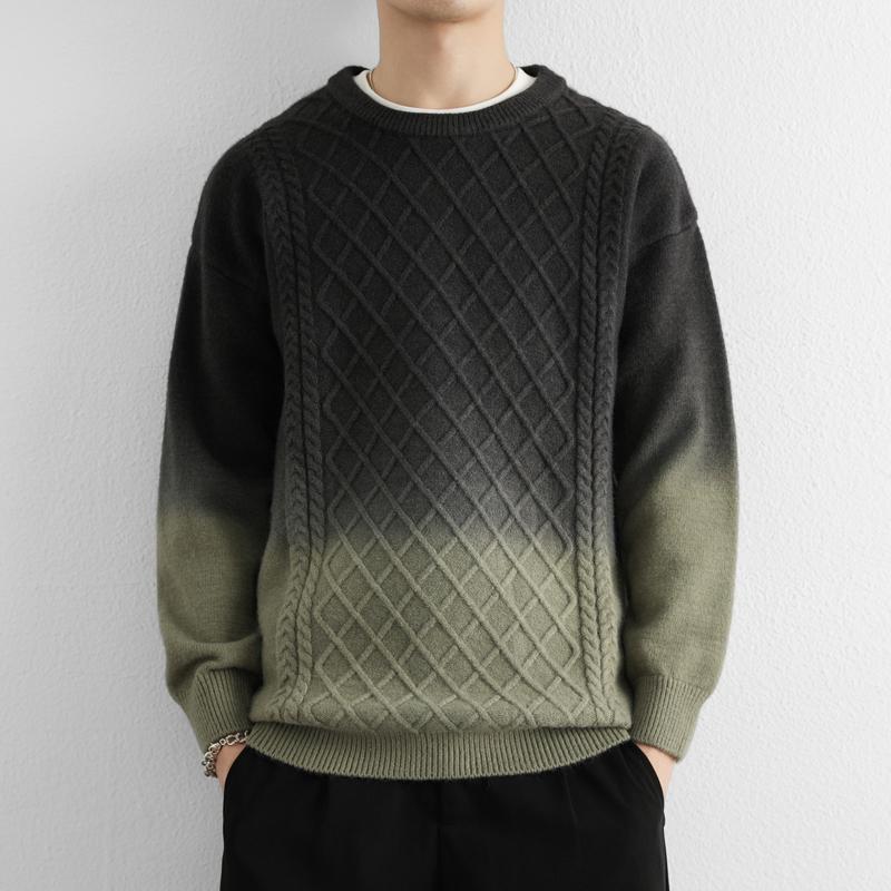 Gradient Color Fashionable Twill Sweater Men's Knitted Round Neck Pullover Long Sleeve Fashion Top
