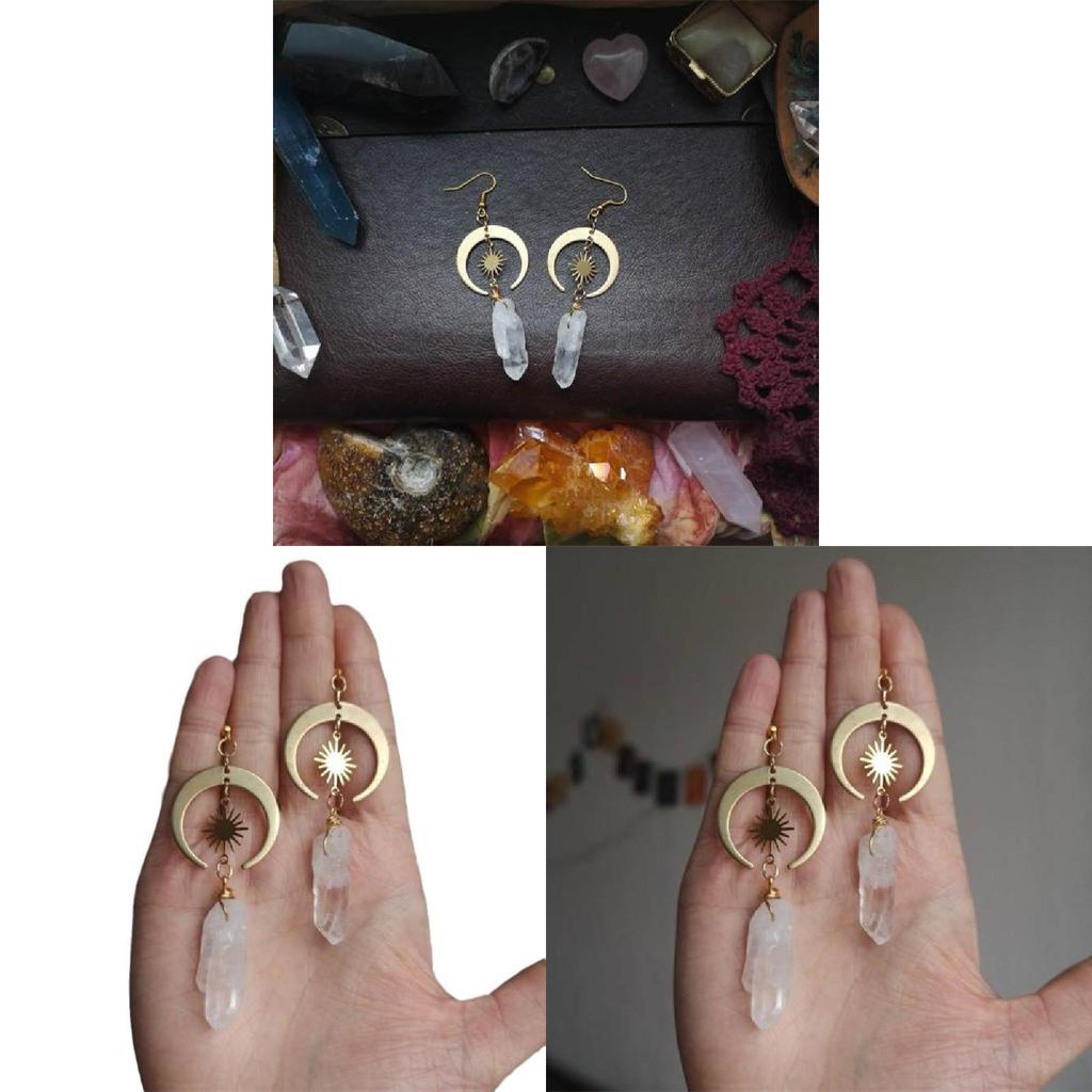 Natural Crystal Moon Flower Earrings With Handcrafted Copper For Women Summer Fashion Jewelry