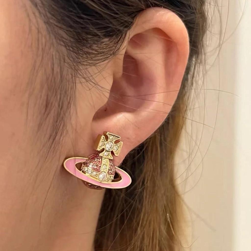 Kejsarinna Rosa Emalj Saturn Örhängen - Lyxig, Minimalistisk Planetdesign