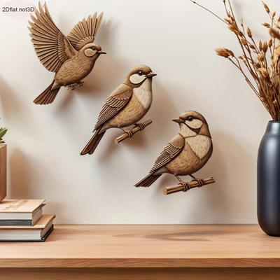 3 Pcs Wooden Sparrow Wall Art Rustic 2D Flying Birds Wall Hanging Decor for Living Room Bedroom Nursery Kids Room Farmhouse